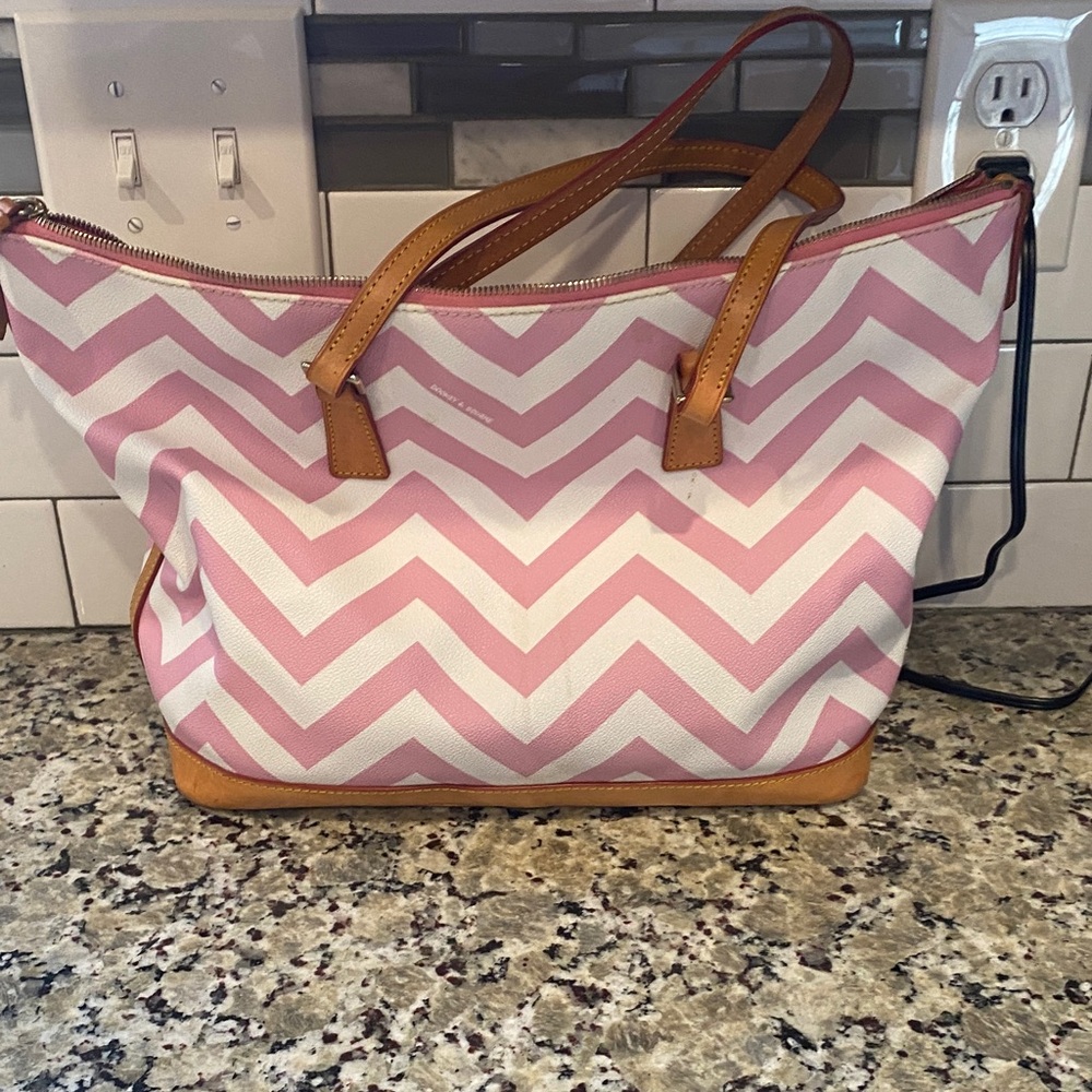 Dooney & Bourke Pink and White Chevron Tote - Picture 3 of 6